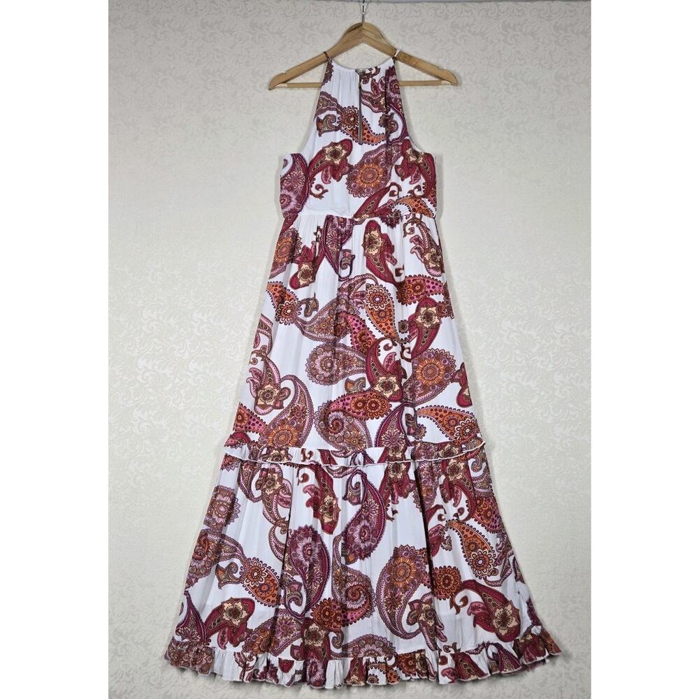 Express Paisley Halter Maxi Dress sz S White Pink Multicolor Tiered Boho NEW - Picture 8 of 16